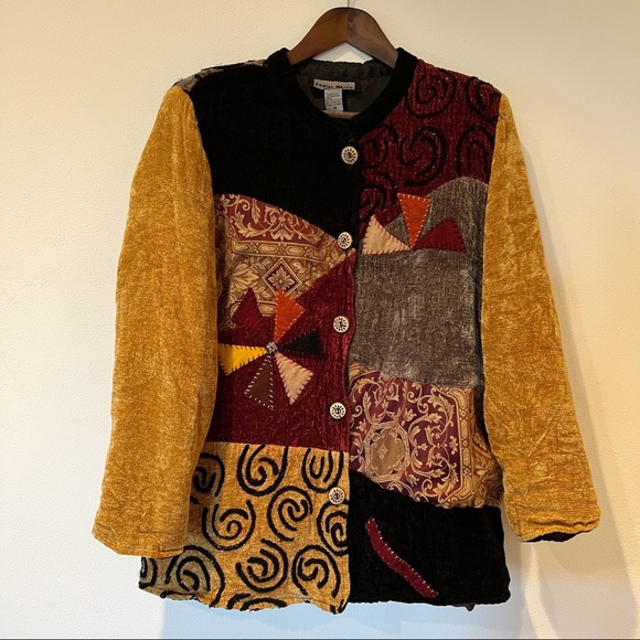 Indigo Moon Mixed Pattern Tapestry Patchwork Lined Jacket
